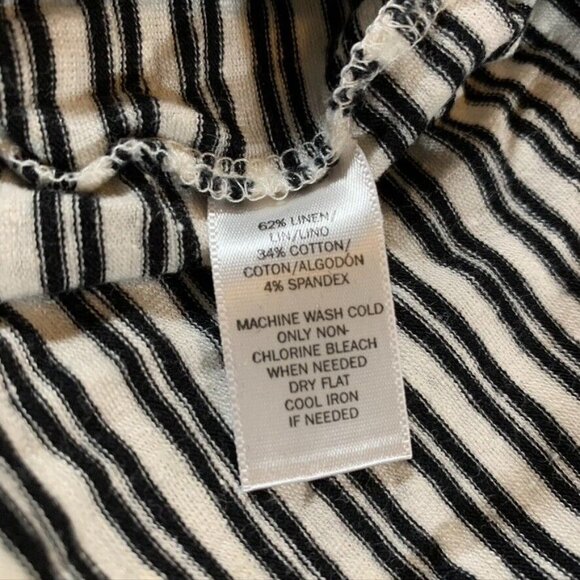 Ann Taylor Loft Womens M Tunic Top Black White Striped Linen Blend Long Sleeve - Picture 5 of 6